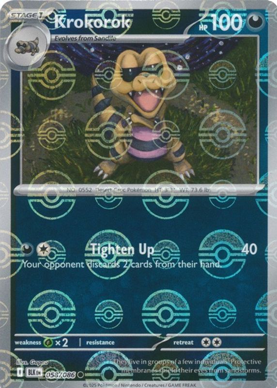 Krokorok 2025 Scarlet & Violet: Black Bolt #058/086 Poke Ball Reverse Holo RAW TCG (LIGHTLY PLAYED)