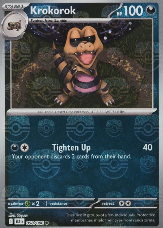 Krokorok 2025 Scarlet & Violet: Black Bolt #058/086 Master Ball Reverse Holo RAW TCG (LIGHTLY PLAYED)