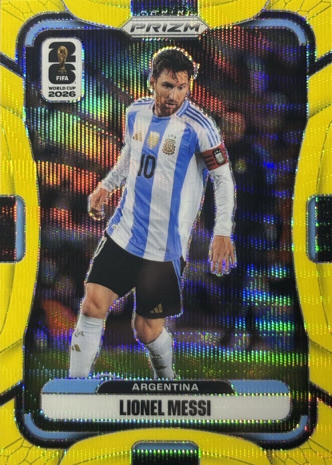 Lionel Messi 2026 Prizm World Cup #10 Fluorescent Yellow Wave /180