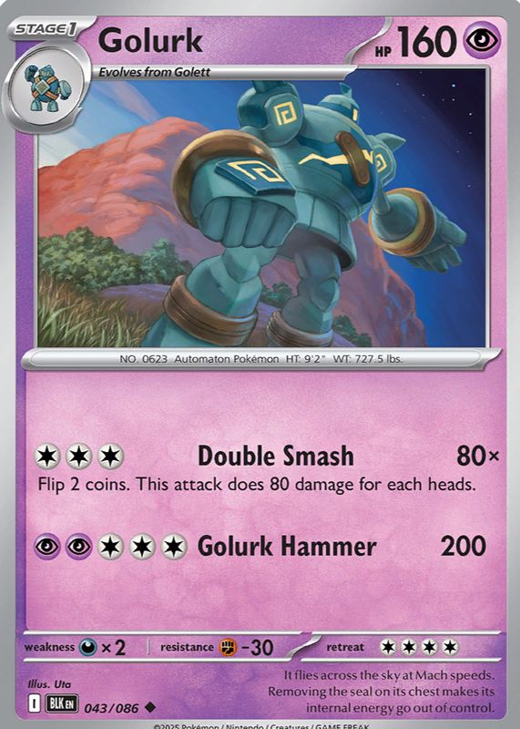 Golurk 2025 Scarlet & Violet: Black Bolt #043/086 Base RAW TCG (LIGHTLY PLAYED)