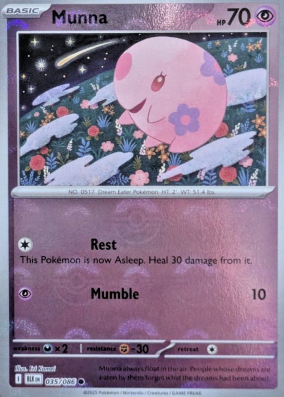 Munna 2025 Scarlet & Violet: Black Bolt #035/086 Poke Ball Reverse Holo RAW TCG (LIGHTLY PLAYED)