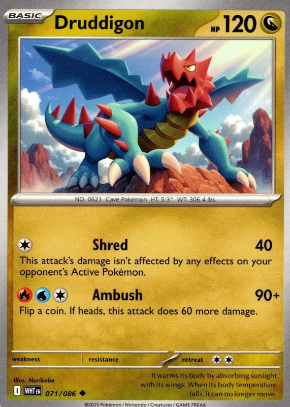 Druddigon 2025 Scarlet & Violet: White Flare #071/086 Base RAW TCG (LIGHTLY PLAYED)