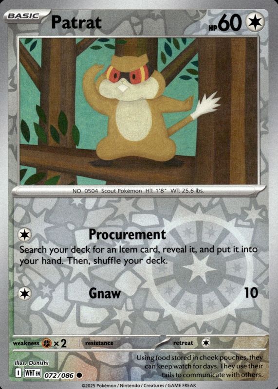 Patrat 2025 Scarlet & Violet: White Flare #072/086 Reverse Holo RAW TCG (LIGHTLY PLAYED)