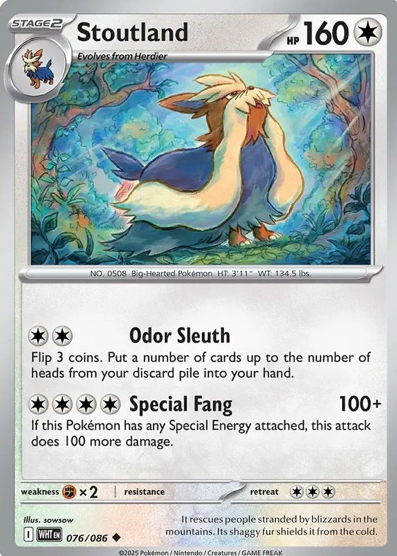 Stoutland 2025 Scarlet & Violet: White Flare #076/086 Master Ball Reverse Holo RAW TCG (LIGHTLY PLAYED)