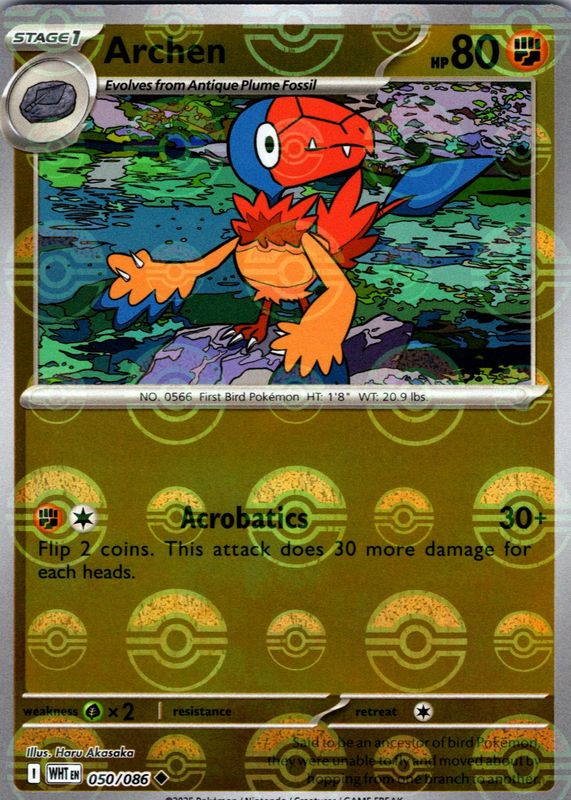 Archen 2025 Scarlet & Violet: White Flare #050/086 Poke Ball Reverse Holo RAW TCG (LIGHTLY PLAYED)