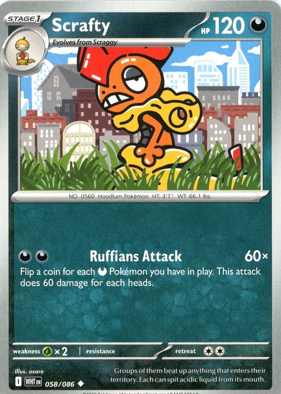 Scrafty 2025 Scarlet & Violet: White Flare #058/086 Base RAW TCG (LIGHTLY PLAYED)