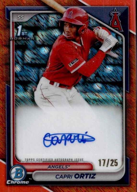 Capri Ortiz 2024 Bowman #CPA-CO Chrome Prospect Auto - Orange Shimmer Refractor /25 (1st) RAW
