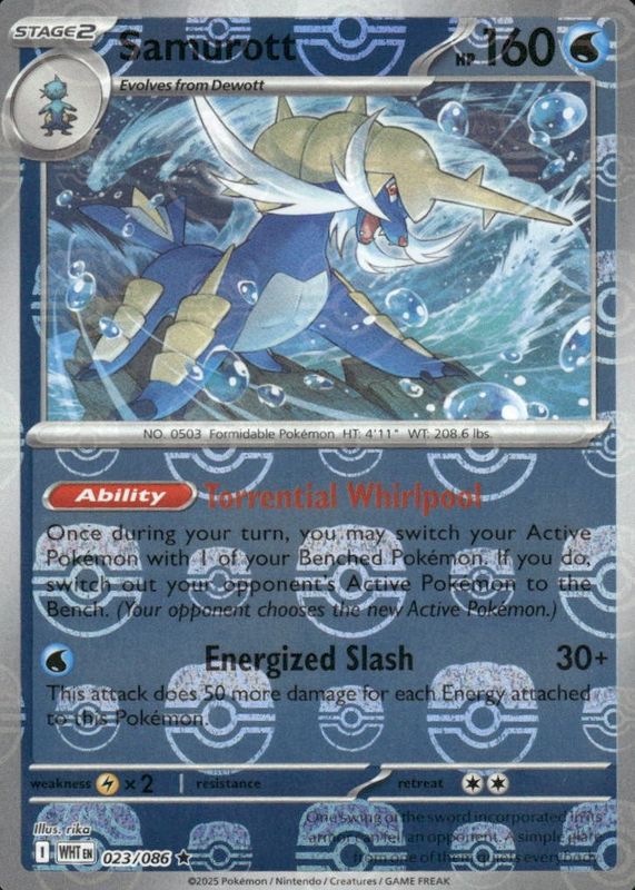 Samurott 2025 Scarlet & Violet: White Flare #023/086 Master Ball Reverse Holo RAW TCG (NEAR MINT)