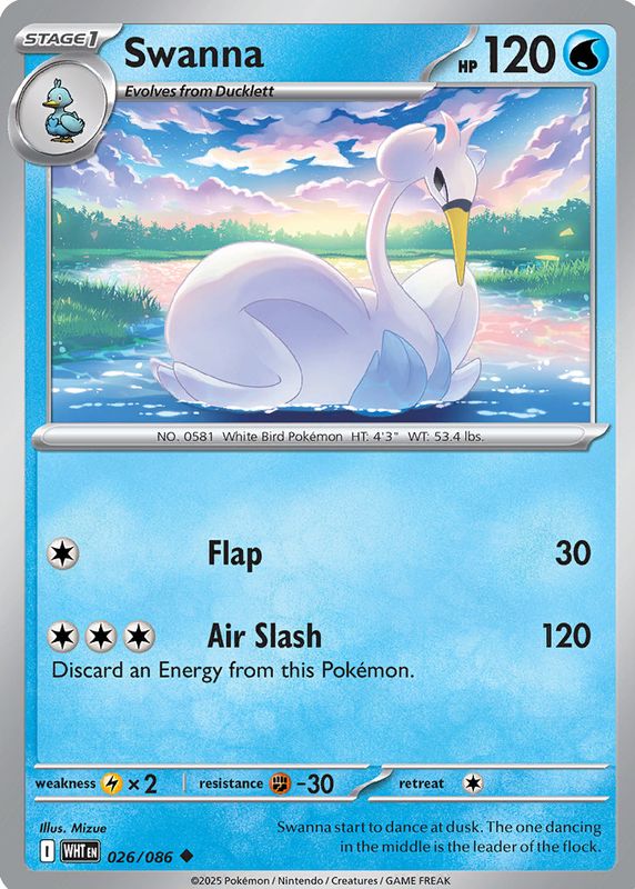 Swanna 2025 Scarlet & Violet: White Flare #026/086 Base RAW TCG (LIGHTLY PLAYED)