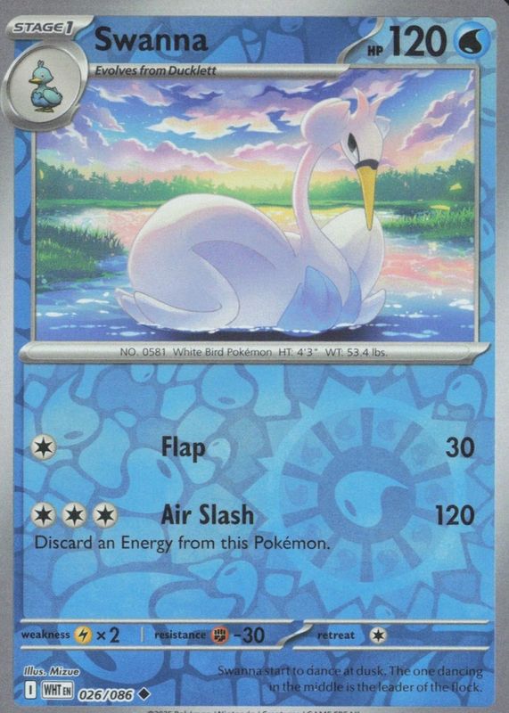 Swanna 2025 Scarlet & Violet: White Flare #026/086 Reverse Holo RAW TCG (LIGHTLY PLAYED)