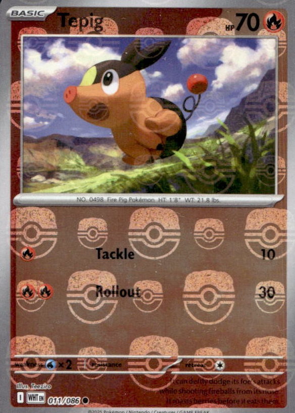 Tepig 2025 Scarlet & Violet: White Flare #011/086 Master Ball Reverse Holo  Price Guide - Sports Card Investor