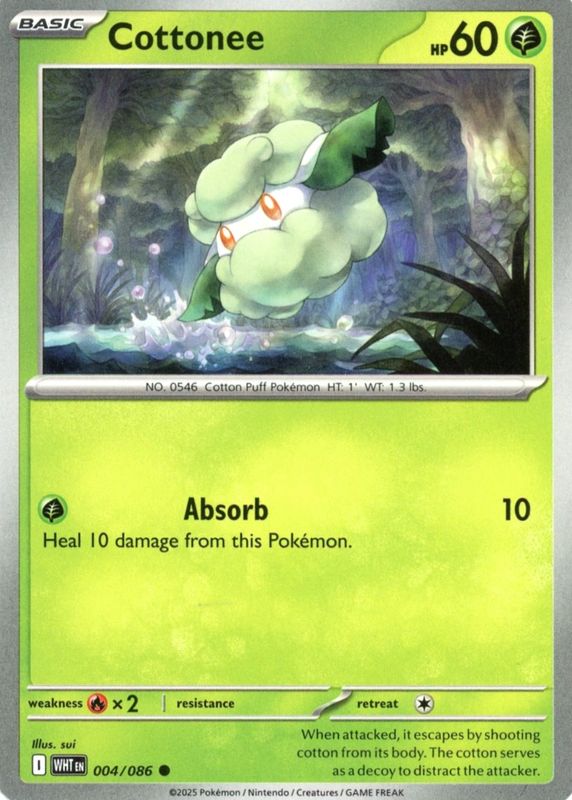 Cottonee 2025 Scarlet & Violet: White Flare #004/086 Base RAW TCG (LIGHTLY PLAYED)