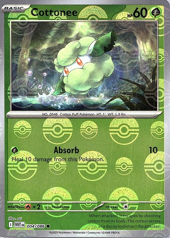 Cottonee 2025 Scarlet & Violet: White Flare #004/086 Poke Ball Reverse Holo RAW TCG (LIGHTLY PLAYED)
