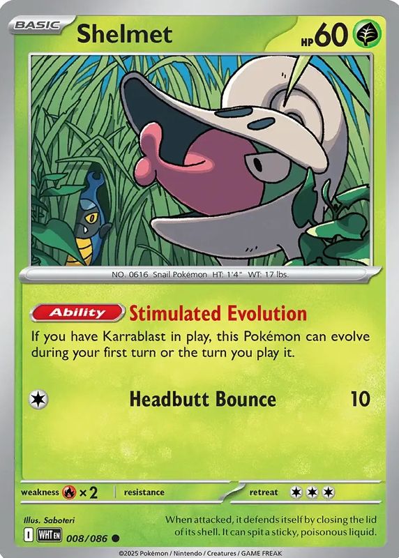 Shelmet 2025 Scarlet & Violet: White Flare #008/086 Poke Ball Reverse Holo RAW TCG (LIGHTLY PLAYED)