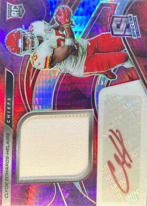 Clyde Edwards-Helaire 2020 Spectra #222 Rookie Patch Auto - Neon Pink /25 RAW