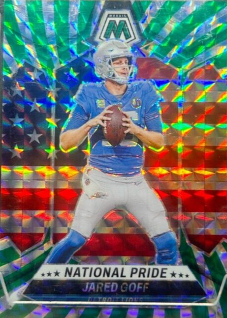 Jared Goff 2024 Mosaic #252 National Pride - Green Swirl /13 Price