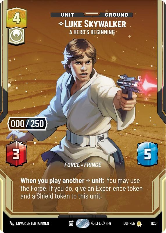 Luke Skywalker - A Hero's Beginning 2025 Legends of the Force #1125 Prestige Serialized /250 RAW