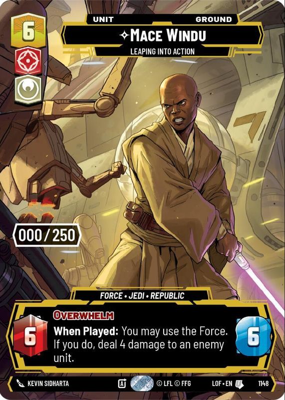 Mace Windu - Leaping into Action 2025 Legends of the Force #1148 Prestige Serialized /250 RAW