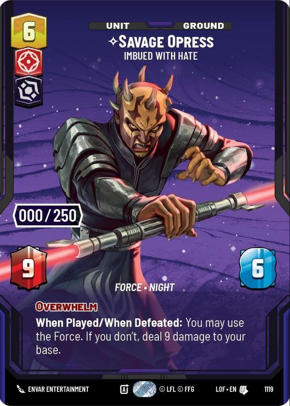 Savage Opress - Imbued With Hate 2025 Legends of the Force #1119 Prestige Serialized /250 RAW