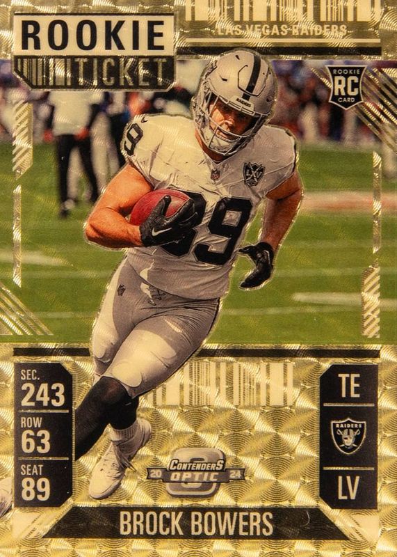 Brock Bowers 2024 Contenders Optic #66 Gold Vinyl /1 Rookie RAW