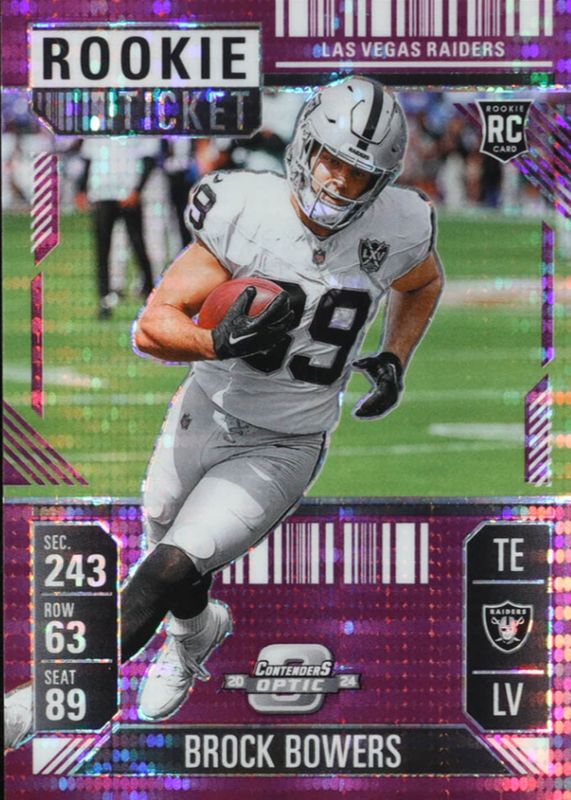 Brock Bowers 2024 Contenders Optic #66 Purple Pulsar /37 Rookie RAW
