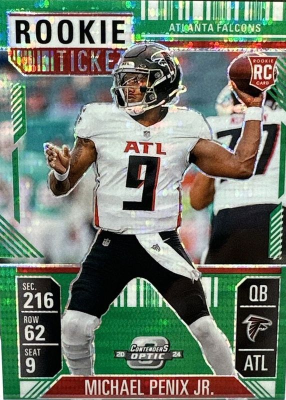 Michael Penix Jr. 2024 Contenders Optic #89 Green Pulsar /49 Rookie RAW