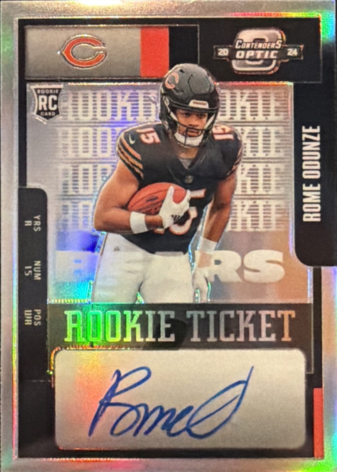 Rome Odunze 2024 Contenders Optic #104 Rookie Ticket Auto - Silver