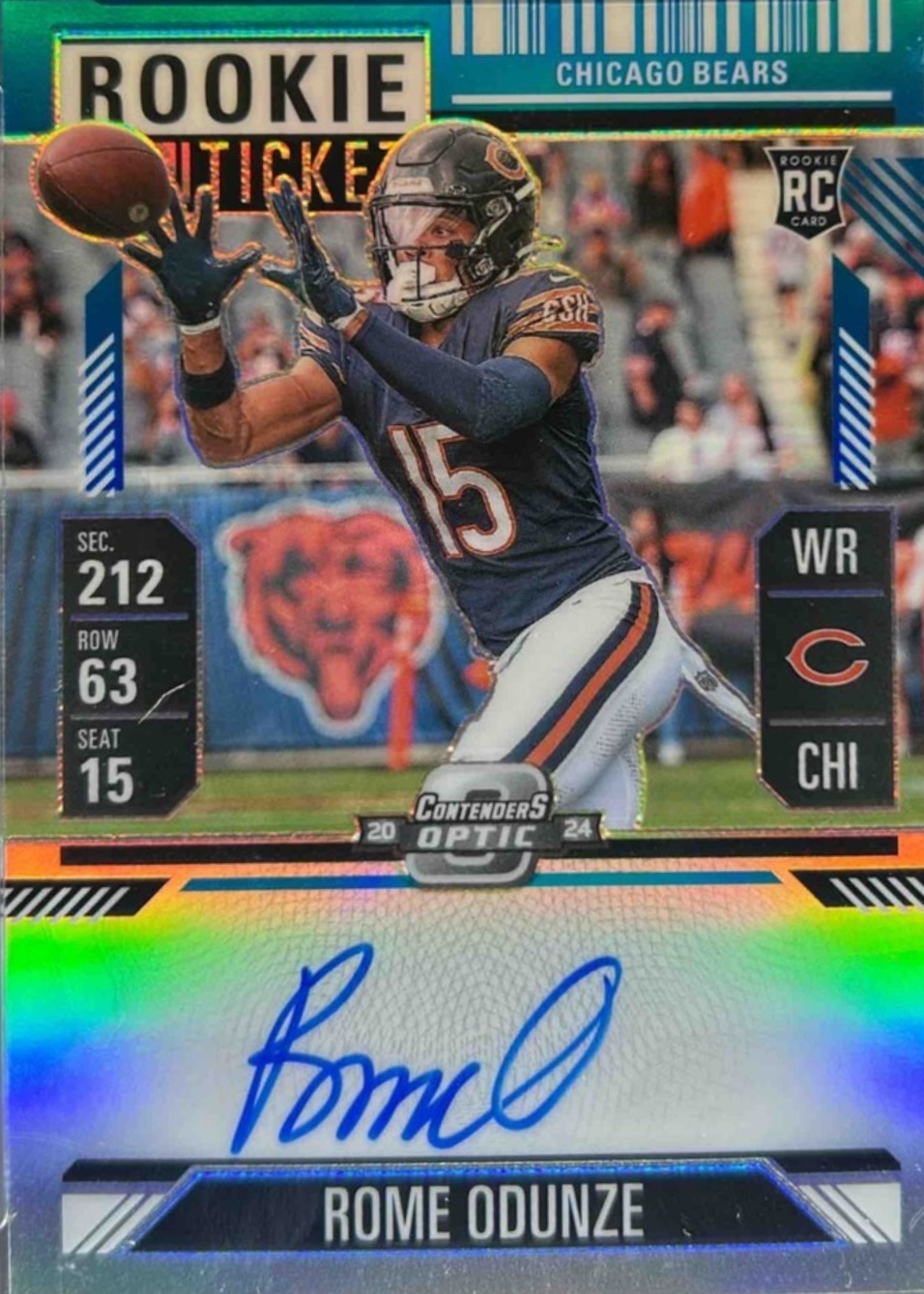 Rome Odunze 2024 Contenders Optic #104 Rookie Ticket Auto - Teal /99 ...