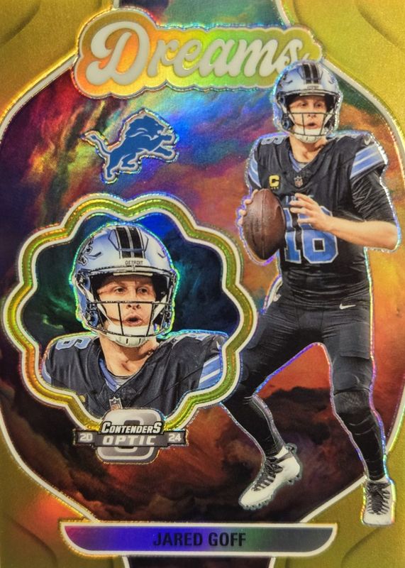 Jared Goff 2024 Contenders Optic #D-JGF Dreams - Gold /10 RAW