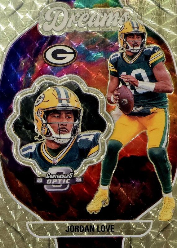Jordan Love 2024 Contenders Optic #D-JLE Dreams - Gold Vinyl /1 RAW
