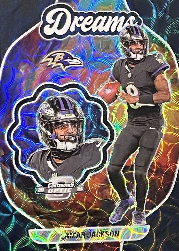 Lamar Jackson 2024 Contenders Optic #D-LJN Dreams - Black Scope /25 RAW