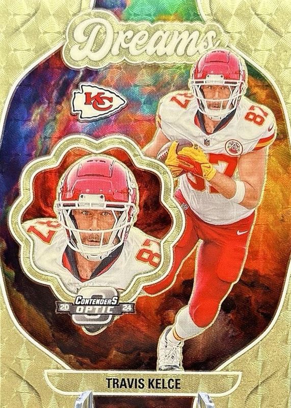 Travis Kelce 2024 Contenders Optic #D-TKE Dreams - Gold Vinyl /1 RAW