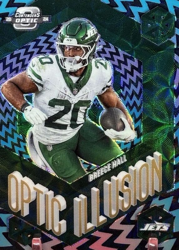 Breece Hall 2024 Contenders Optic #OI-BHL Optic Illusion - Black Scope /25 RAW