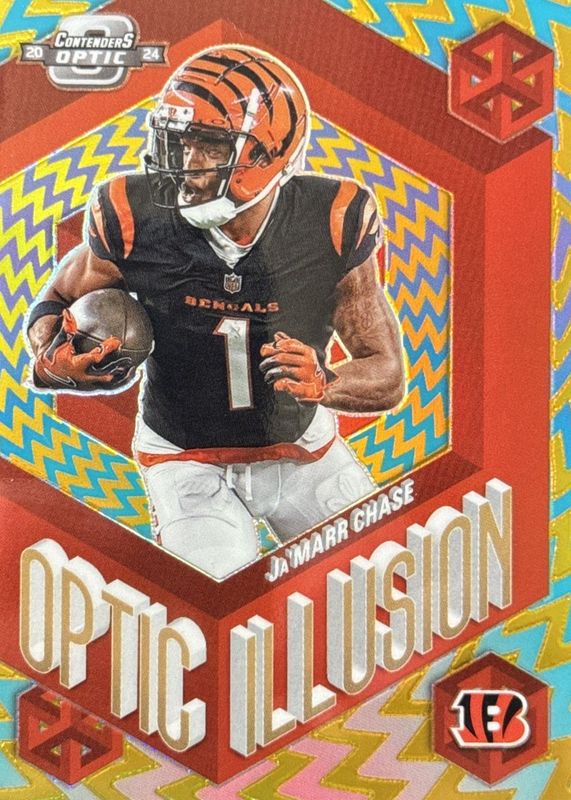 Ja'Marr Chase 2024 Contenders Optic #OI-JCE Optic Illusion - Gold /10 RAW