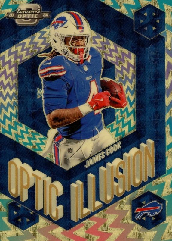 James Cook 2024 Contenders Optic #OI-JCK Optic Illusion - Gold Vinyl /1 RAW