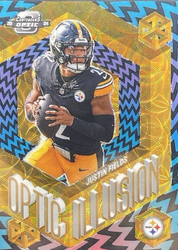Justin Fields 2024 Contenders Optic #OI-JFS Optic Illusion - Black Scope /25 RAW