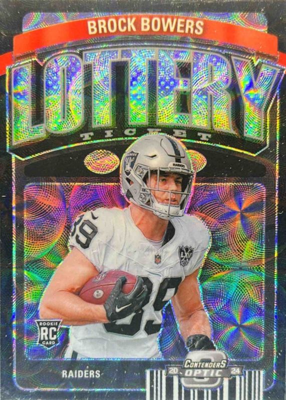 Brock Bowers 2024 Contenders Optic #LT-BBS Lottery Ticket - Black Scope /25 Rookie RAW