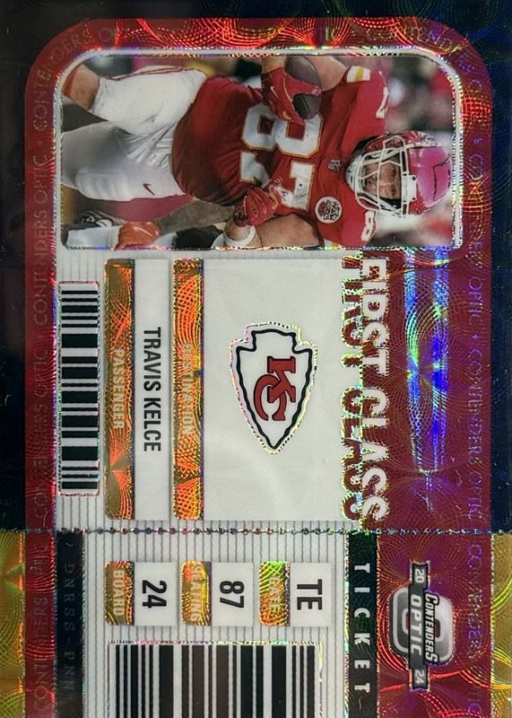 Travis Kelce 2024 Contenders Optic #FCT-TKE First Class Ticket - Black Scope /25 RAW