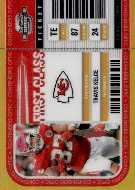 Travis Kelce 2024 Contenders Optic #FCT-TKE First Class Ticket - Gold /10 RAW