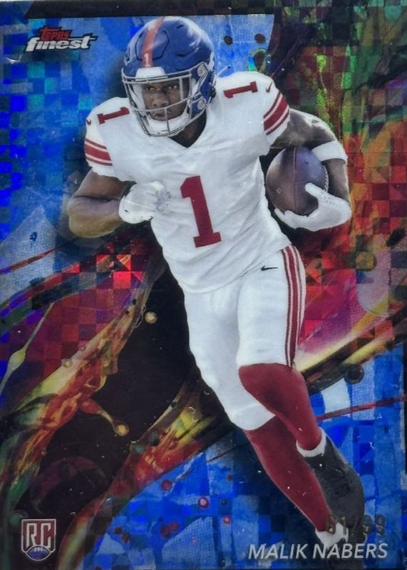 Malik Nabers 2024 Topps Finest #90 Common - Blue Checkerboard Refractor /99 Rookie RAW