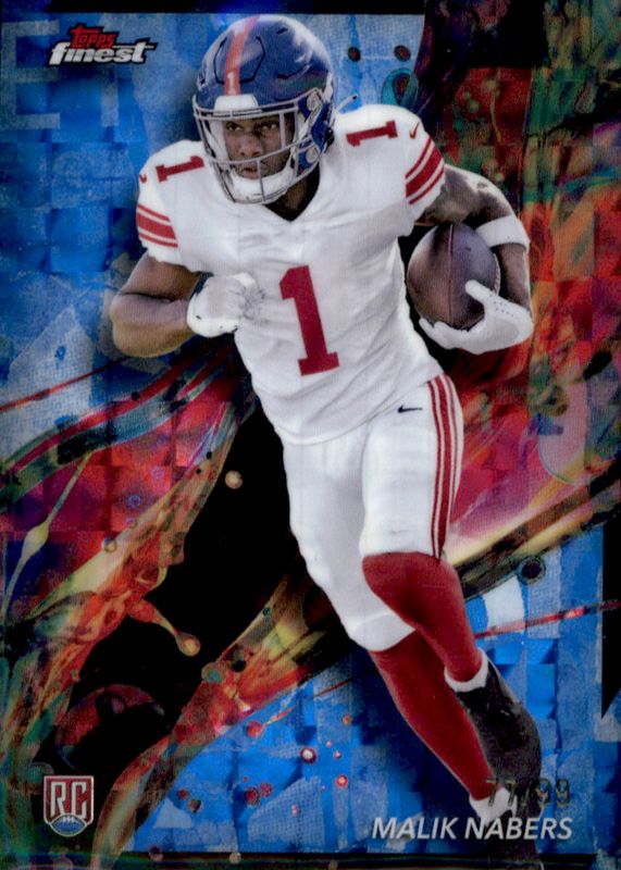 Malik Nabers 2024 Topps Finest #90 Common - Blue Geometric Refractor /99 Rookie RAW