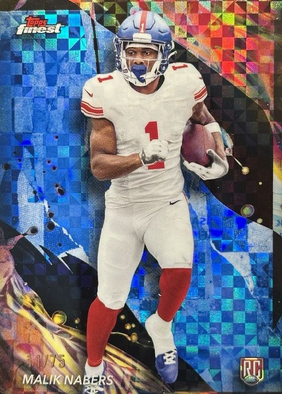 Malik Nabers 2024 Topps Finest #190 Uncommon - Blue Checkerboard Refractor /75 Rookie RAW