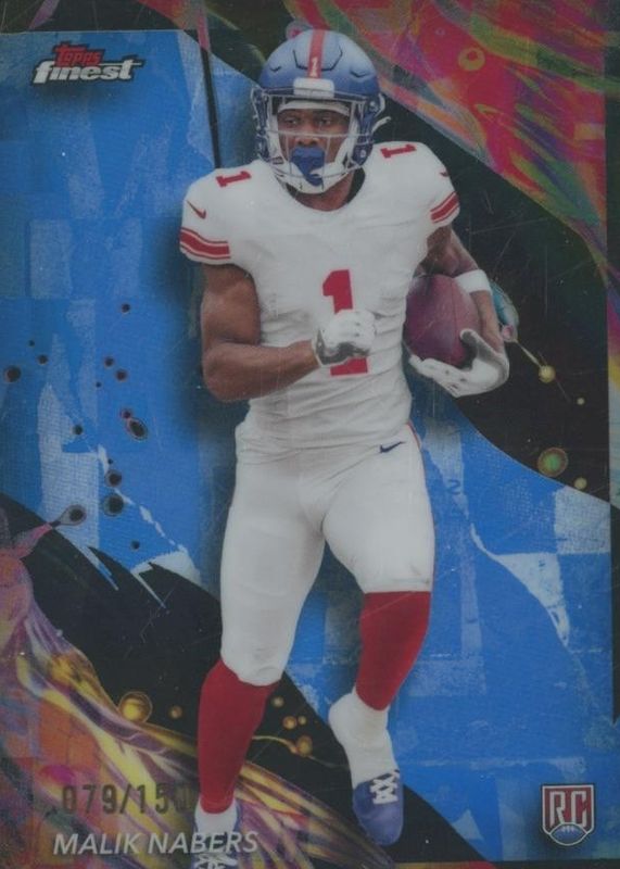 Malik Nabers 2024 Topps Finest #190 Uncommon - Blue Refractor /150 Rookie RAW