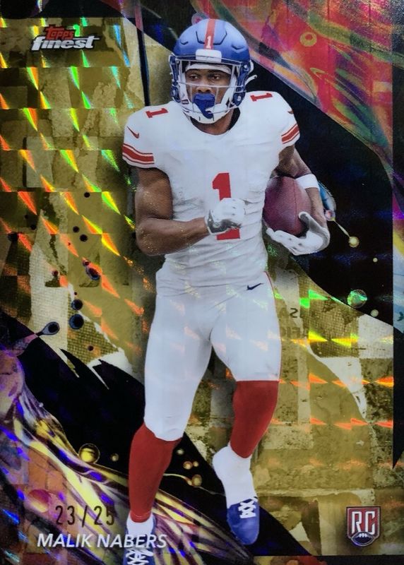Malik Nabers 2024 Topps Finest #190 Uncommon - Gold Geometric Refractor /25 Rookie RAW
