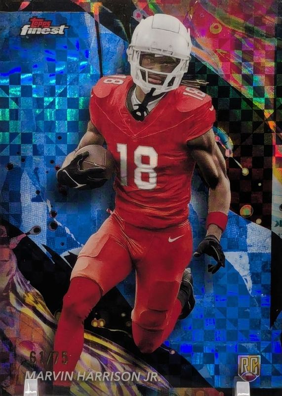Marvin Harrison Jr. 2024 Topps Finest #189 Uncommon - Blue Checkerboard Refractor /75 Rookie RAW
