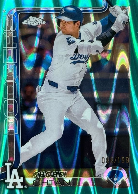 Shohei Ohtani 2025 Topps Chrome #1 Aqua RayWave Refractor /199 RAW