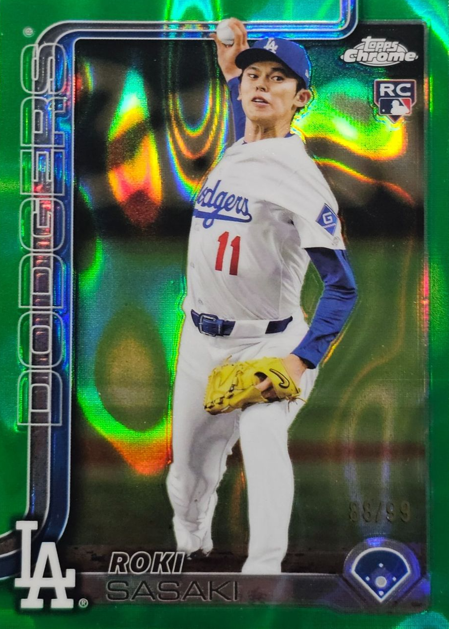 Roki Sasaki 2025 Topps Chrome #217 Green Lava Refractor /99 Price