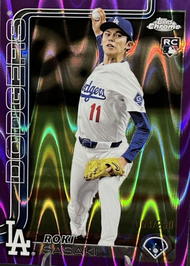 Roki Sasaki 2025 Topps Chrome #217 Purple RayWave Refractor