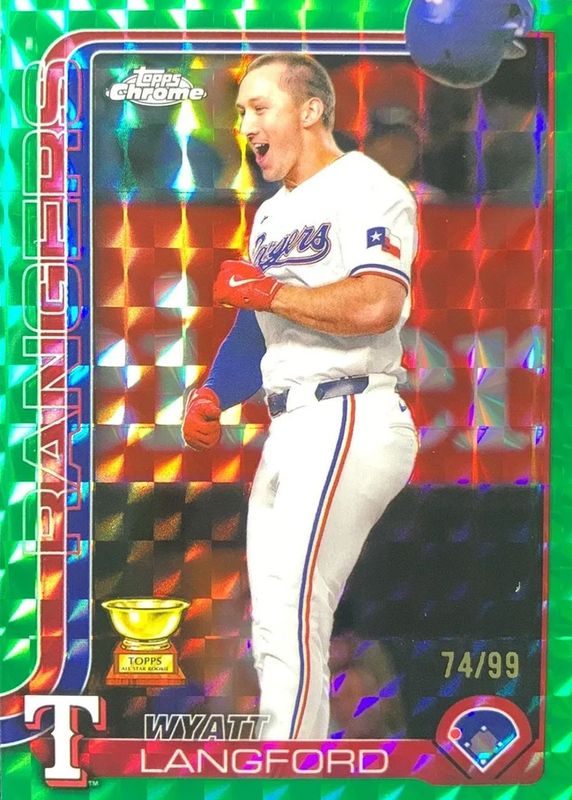 Wyatt Langford 2025 Topps Chrome #68 Green Geometric Refractor /99 RAW