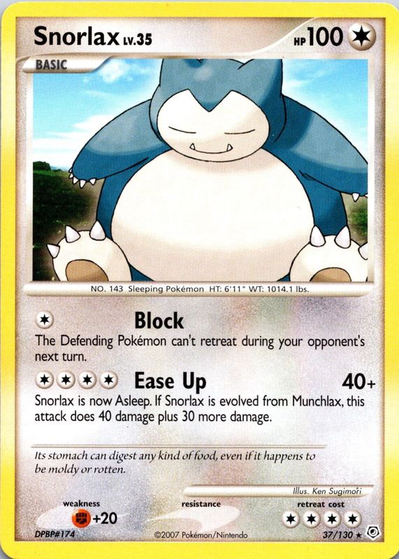 Snorlax 2007 Diamond & Pearl #037/130 Base RAW TCG (NEAR MINT)